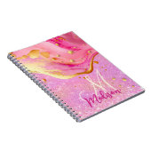 Cute roze glitter goudmarmer monogram notitieboek (Rechterzijde)