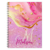 Cute roze glitter goudmarmer monogram notitieboek (Voorkant)