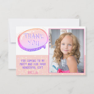 Cute Roze Glitter Verjaardag Dankjewel Fotocard