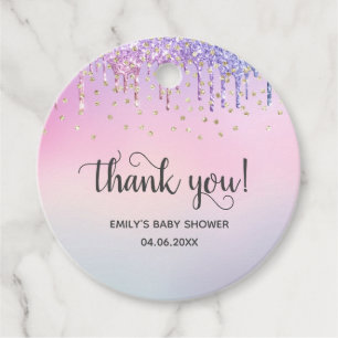 Cute Roze & Gold Rainbow Glitter Drift Baby shower Bedankjes Labels