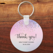 Cute Roze & Gold Rainbow Glitter Drift Baby shower Sleutelhanger (Voorkant)