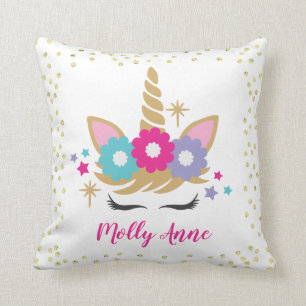 Cute Roze Gouden Eenhoorn Gezicht Wimpers Magisch Kussen