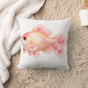 Cute Roze Goudvis met Hartjes Sierkussen