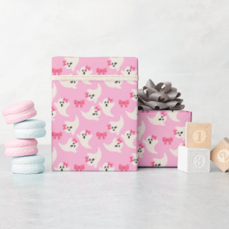 Cute Roze Halloween met Geesten en Strikken Cadeaupapier