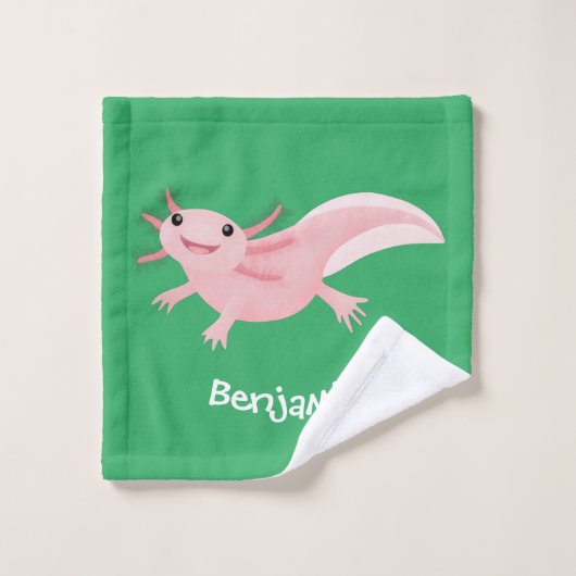 Cute roze happy axolotl bad handdoek (Wasdoekje)