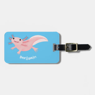 Cute roze happy axolotl bagagelabel
