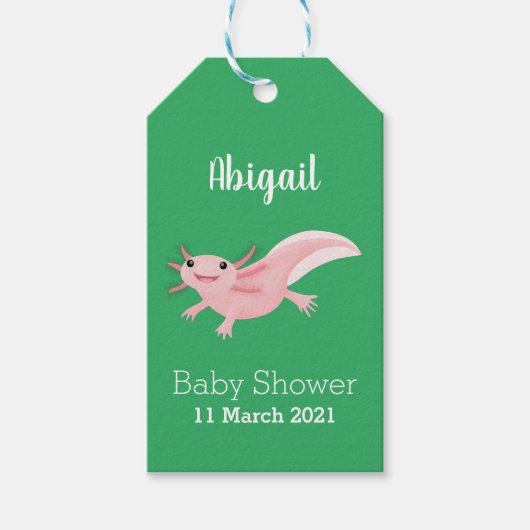 Cute roze happy axolotl cadeaulabel (Voorkant)