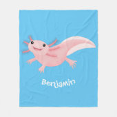Cute roze happy axolotl fleece deken (Voorkant)