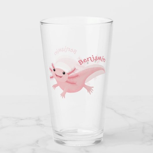 Cute roze happy axolotl glas (Achterkant)