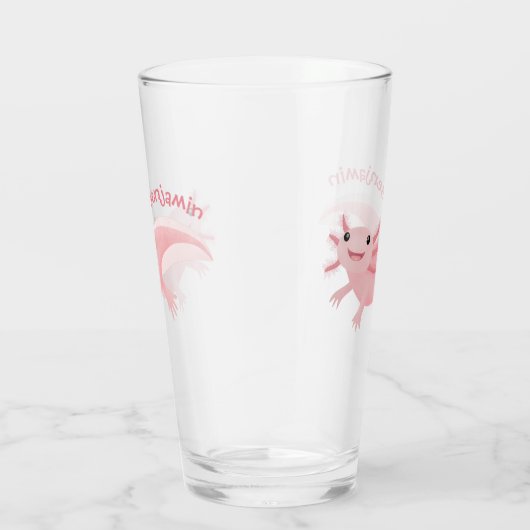 Cute roze happy axolotl glas (Rechts)