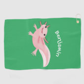 Cute roze happy axolotl golfhanddoek (Horizontaal)