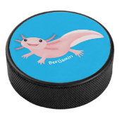 Cute roze happy axolotl hockey puck (3/4)