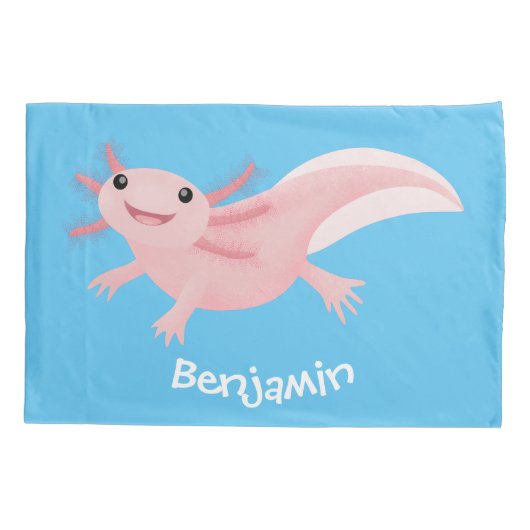 Cute roze happy axolotl kussensloop (Achterkant)