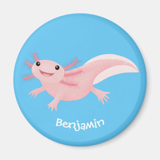 Cute roze happy axolotl magneet (Voorkant)