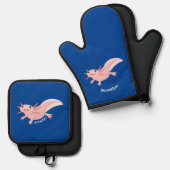 Cute roze happy axolotl ovenwant & pannenlap set (Voorkant / Achterkant)