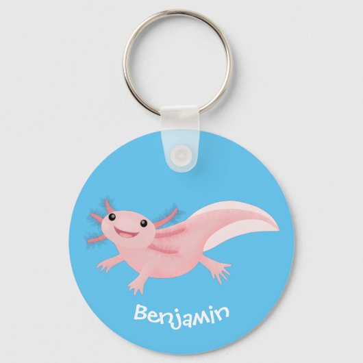 Cute roze happy axolotl sleutelhanger (Voorkant)