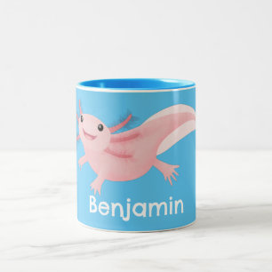 Cute roze happy axolotl tweekleurige koffiemok