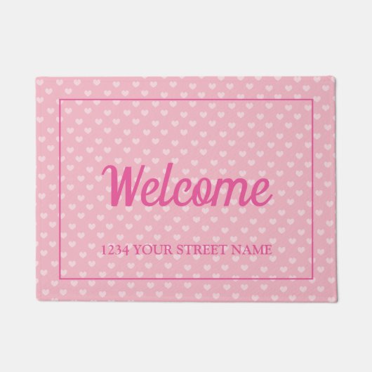Cute roze hart aangepaste straat adres welkom deurmat (Voorkant)