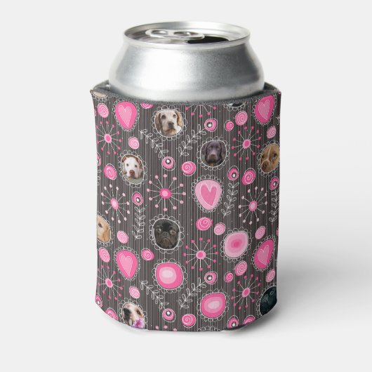 Cute Roze Hart en Bloem Hondenmoeder Fotocollage Blikjeskoeler (Blikje Achterkant)