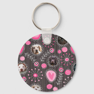Cute Roze Hart en Bloem Hondenmoeder Fotocollage Sleutelhanger