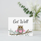 Cute Roze Hart Uil Tak Gezondheid Script Briefkaart (Staand voorkant)