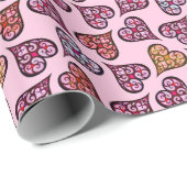 Cute Roze Harten Patroon Vintage Meisje Kerstmis Cadeaupapier (Rol Hoek)