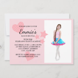 Cute Roze Harten Sterren Dansrecital Foto Uitnodig Kaart