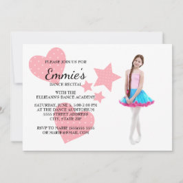Cute Roze Harten Sterren Dansrecital Foto Uitnodig Kaart