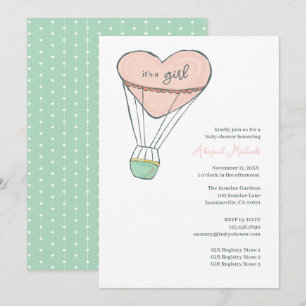 Cute Roze Heet Luchtballon It's A Girl Baby Shower Kaart