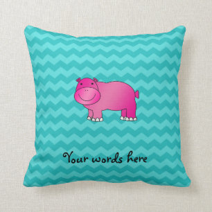 Cute roze hippo turquoise chevrons kussen
