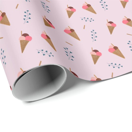 Cute roze Ice Cream Cone Patroon Cadeaupapier (Rol Hoek)