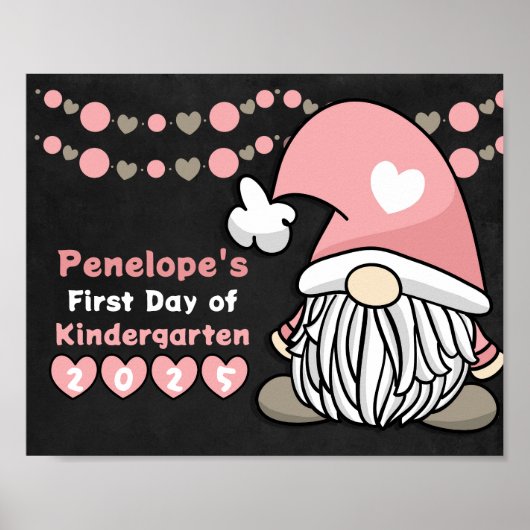 Cute Roze Kabouter Eerste Dag School Schoolbord Poster (Voorkant)