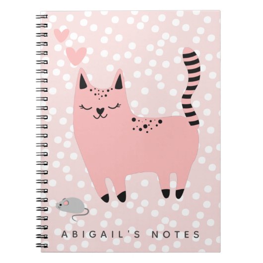 Cute roze kat en pokadots - Kinder Notitieboek (Voorkant)