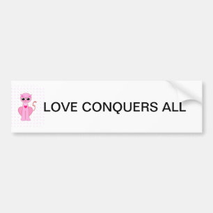 CUTE ROZE KAT: LIEFDE OVERWINNEN ALLES BUMPERSTICKER