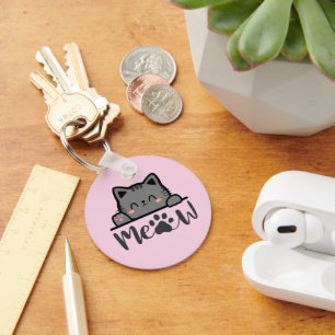 Cute Roze Kat Miauw Sleutelhanger voor Kattenliefh