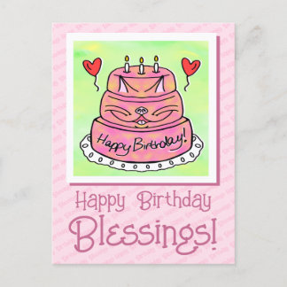 Cute Roze Katten Cake Gefeliciteerd Zalig Blessing Briefkaart