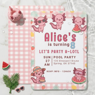Cute Roze Kawaii Axolotl 8e Verjaardags Zwembad Fe Kaart