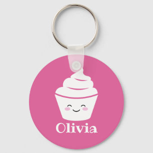 Cute roze kawaii cupcake sleutelhanger met kinder