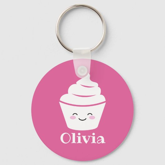 Cute roze kawaii cupcake sleutelhanger met kinder (Voorkant)
