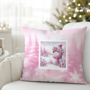 Cute Roze Kerst Scene Sneeuwman Kussen Cadeau