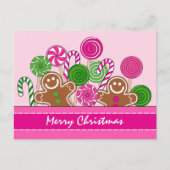 Cute roze kerstdrenbreads feestdagenkaart (Voorkant)
