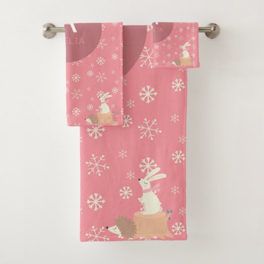 Cute Roze Kerstlanddieren Bad Handdoek (Insitu)
