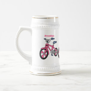 Cute roze kinder fietsenafbeelding cartoon bierpul