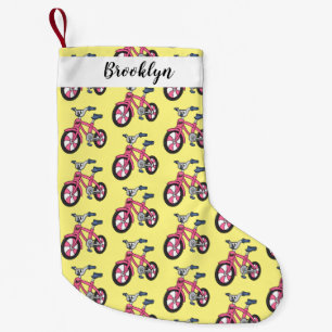 Cute roze kinder fietsenafbeelding cartoon kleine kerstsok