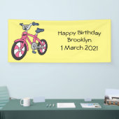 Cute roze kinder fietsenafbeelding cartoon spandoek (Beurs)