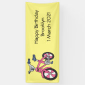 Cute roze kinder fietsenafbeelding cartoon spandoek (Verticaal)