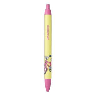 Cute roze kinder fietsenafbeelding cartoon zwarte inkt pen