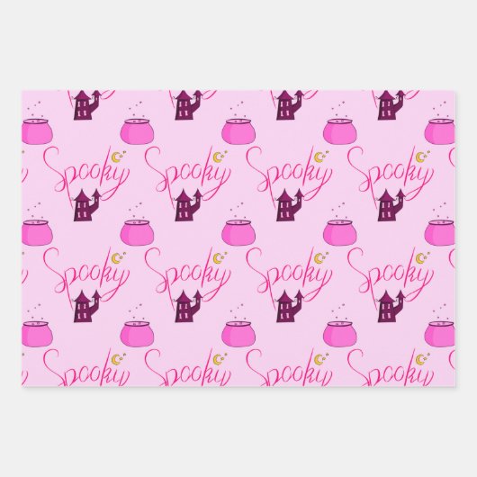 Cute Roze Kleine Boo Geest Schedel Halloween Cadea Inpakpapier Vel (Voorkant 3)