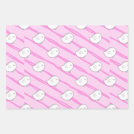 Cute Roze Kleine Boo Geest Schedel Halloween Cadea Inpakpapier Vel (Voorkant)