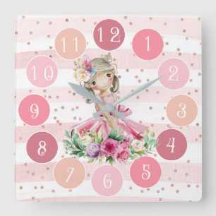 Cute roze klok met Waterverf Little Ballerina